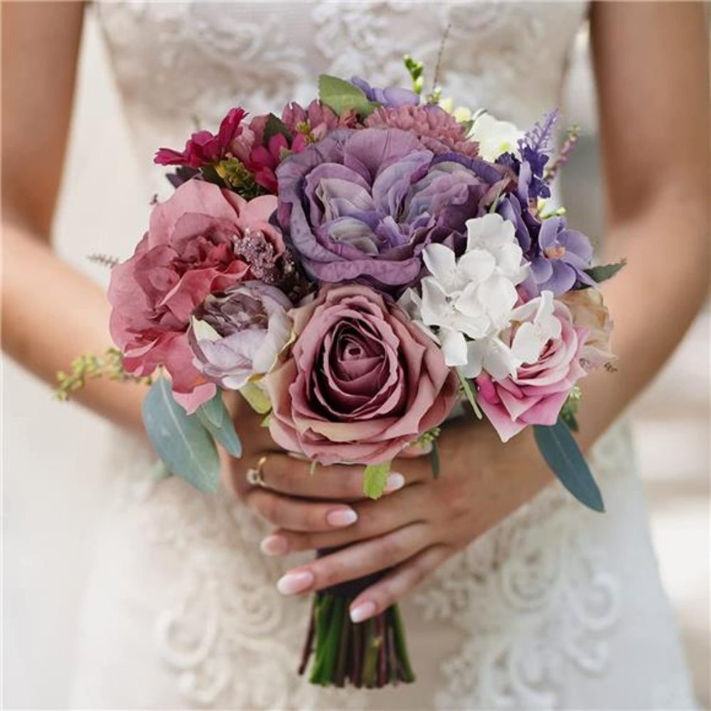 25pcs Artificial Purple Combo Silk Flowers (Purple)